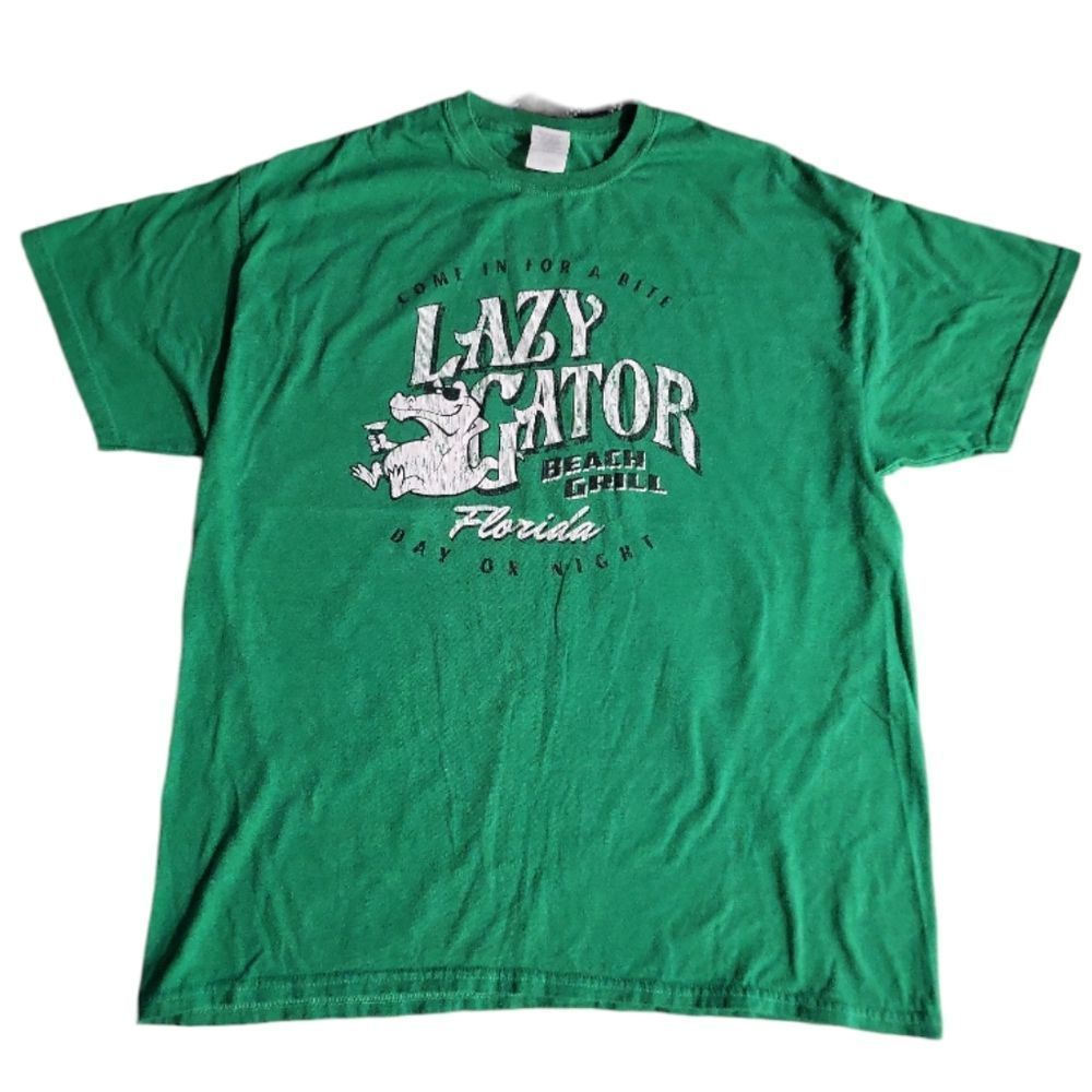 GILDAN Green "Lazy‎ Gator" Graphic Tee Short Sleeve Size XL